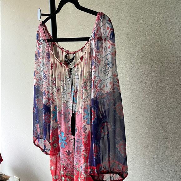 NWOT SINGLE Los Angeles 100% Silk Women's Bohemian Top - size 1X - Picture 5 of 11